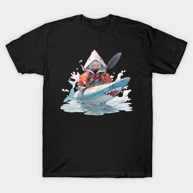 Anime Gurl in a Shark Shaped Kayak T-Shirt by DanielLiamGill